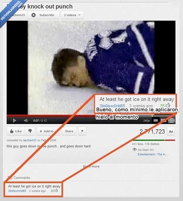 hielo,cara,hockey,puñetazo,video,youtube,comentario