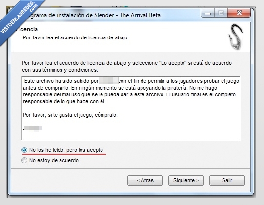 aceptar,terminos,condiciones,verdad,claridad,sinceridad,juego,slender