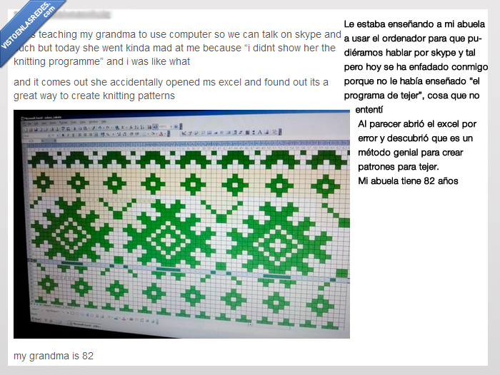 abuela,excel,tejer,ordenador,patron,dibujo