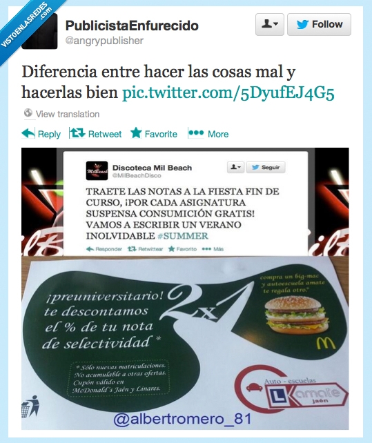 suspender,Patético,Selectividad,Notas,Discoteca,McDonalds,Tweet,Promoción