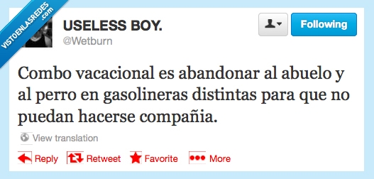 abuelo,perro,compañia,abandonar,gasolinera,hacer