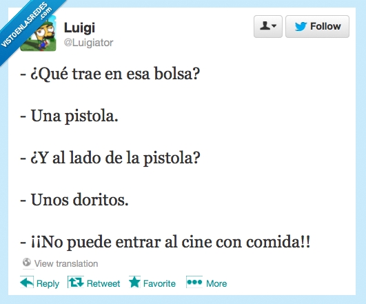 entrar,comida,pistola,doritos,cine,comer