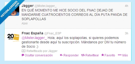 Mister Jägger,Fnac,Twitter,MD,Socio,contestar,numero
