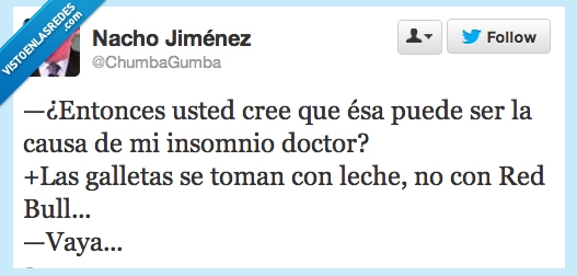 Insomnio,doctor,sorpresa,inesperado,red bull,dormir,leche,galletas