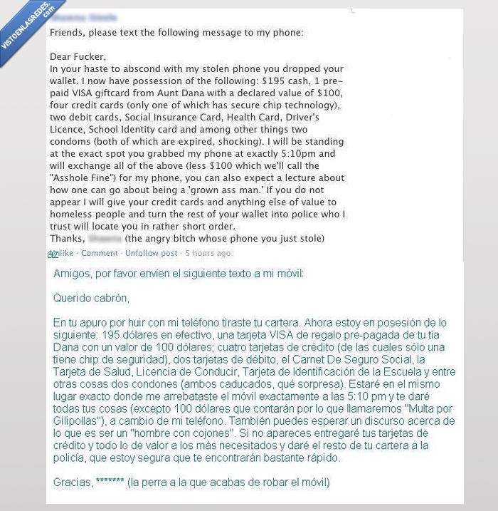 facebook,ladron,tonto,cartera,nombre,identificacion,tarjeta de crédito