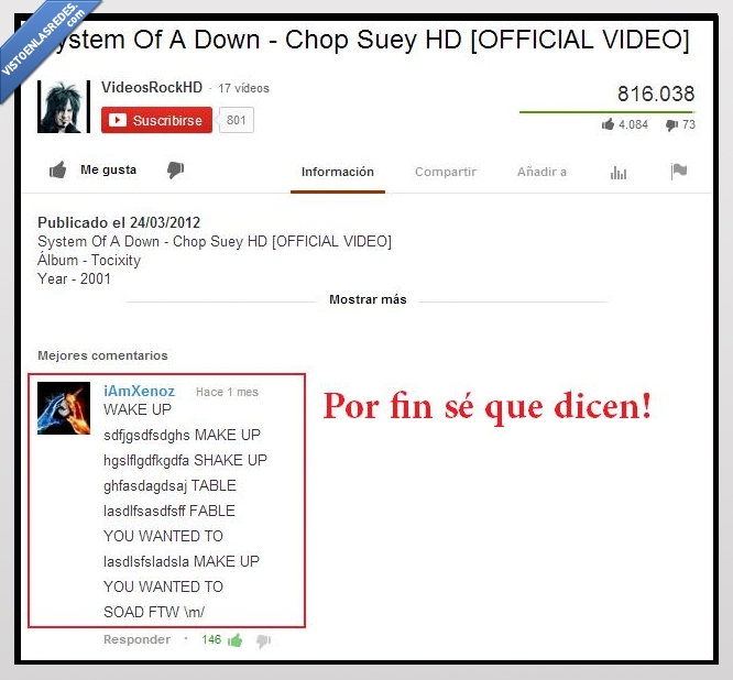 Chop Suey,misterio,revelado,canción,system of a down,youtube