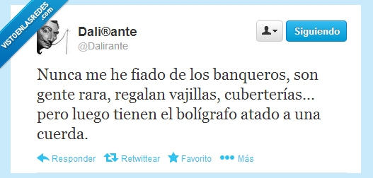 gente,rara,banqueros,regalan,vajilla,cubertería,boli,bolígrafo,atado,cuerda,banco,dalirante