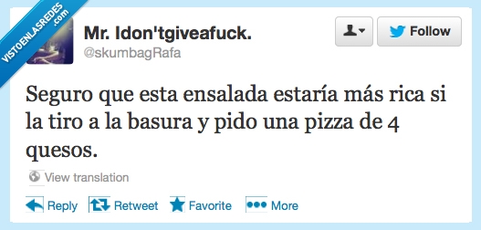 Twitter,Pizza,Ensalada,cuatro quesos