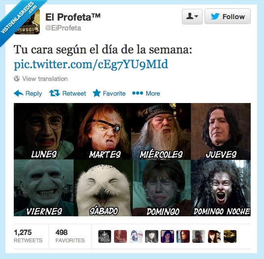 Voldemort,Domingo,Sábado,Viernes,Jueves,Miércoles,Martes,Lunes,Harry Potter,Cara,Ron Weasley