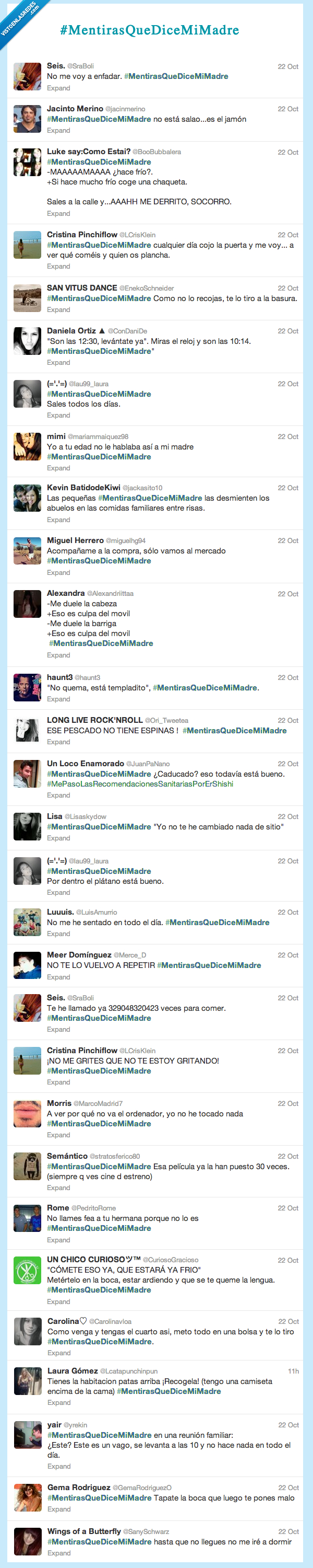 mentira,madre,dormir,tarde,comer,salir,noche