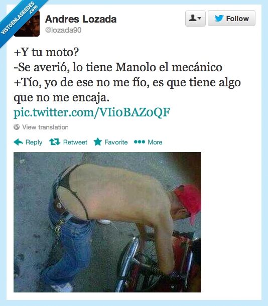 fiar,mecanico,tanga,enseñar,hombre,moto,arreglar,manolo