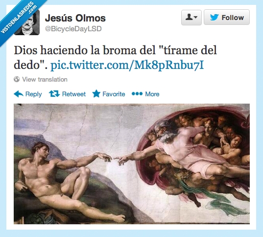 creacion de adan,cuadro,dedo,tírame,broma