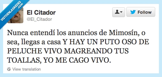 miedo,toallas,tocar,vivo,peluche,oso,ves,casa,llegas,mimosin,anuncio