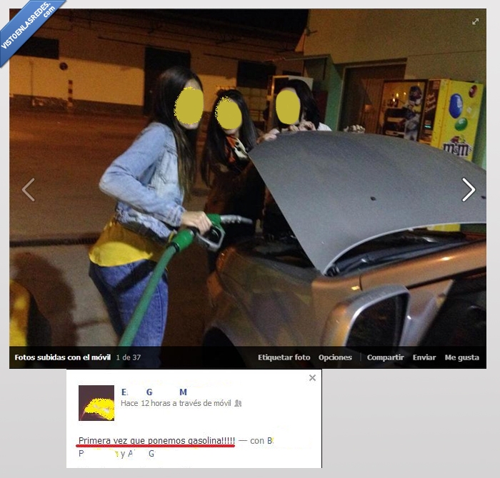 se nota,chicas,directa al motor,coche,en vez de por donde se echa gasolina,gasolina,primera vez
