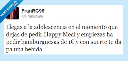 hamburguesas,adolescencia,McDonalds,pedir,happy meal,dinero,bebida,euro