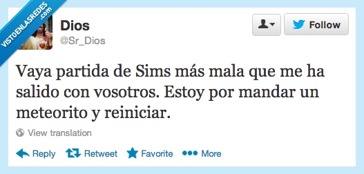 Partida,Los Sims,Meteorito,Videojuegos,reiniciar,mandar