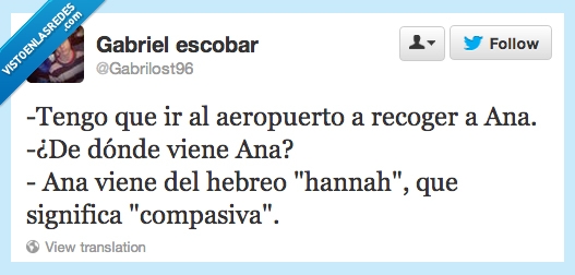 vuelo,origeen,hebreo,hannah,chiste malo,twitter,ana,aeropuerto