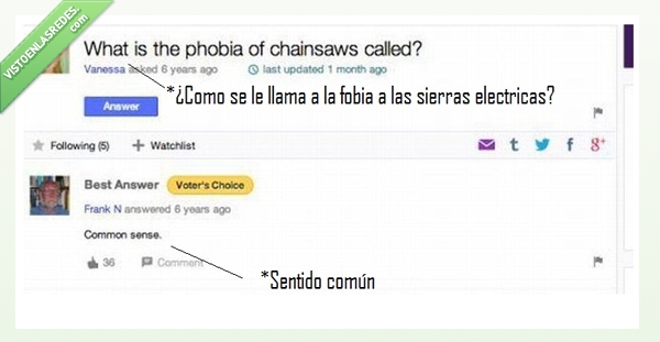 sentido comun,fobia,motosierra,miedo,yahoo para listos