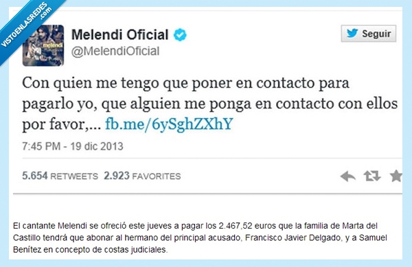 ofrecimiento,melendi,marta del castillo,gastos,pagar