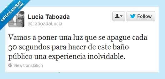 baño,publico,mear,cagar,experiencia,luces,intermitentes,segundos,30