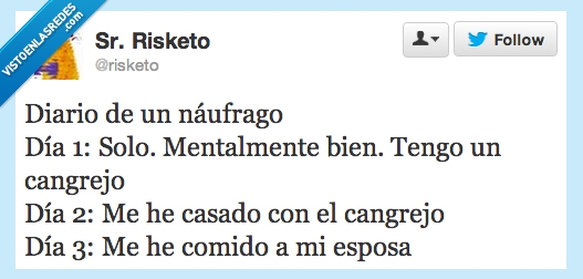 isla,naufrago,esposa,mentalmente,comer,solo,cangrejo