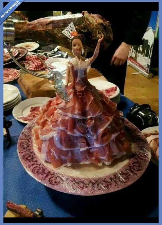 loncha,vestido,sevillana,flamenca,muñeca,jamon,ole y ole