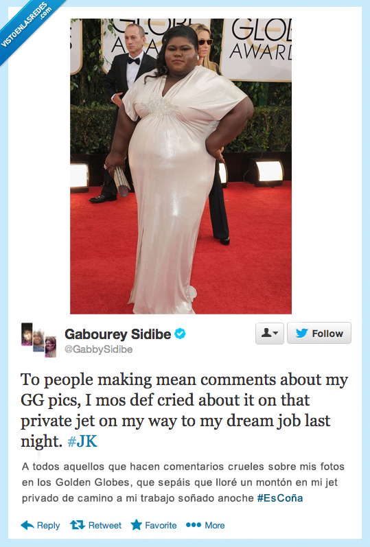 trabajo,jet privado,defender,golden globes,insultar,gorda,Gabourey Sidibe,twitter