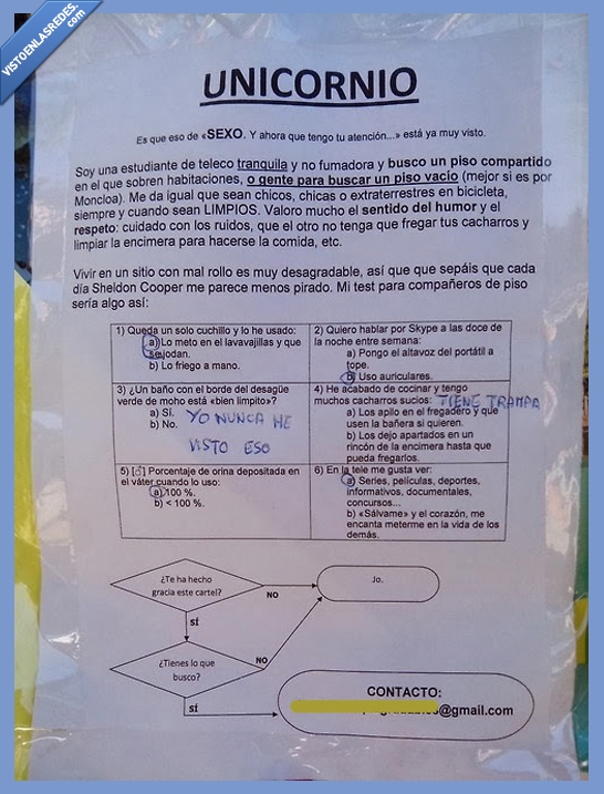 unicornios,piso compartido,discriminacion a los extraterrestres que no tienen bicicleta,anuncio