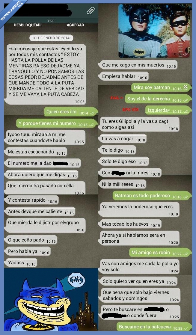 conversacion,Batman,Troll,error,amenazar,paliza