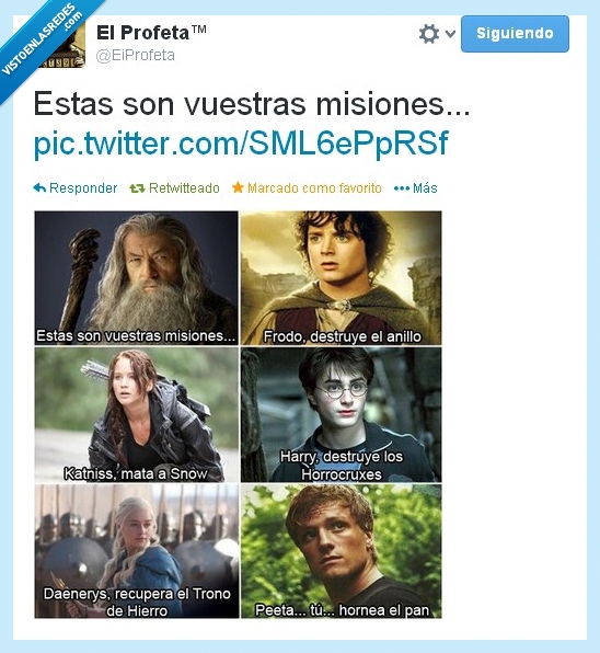 Daenerys Targaryen,Peeta Mellark,Juego de Tronos,Harry Potter,Katniss Everdeen,Horrocrux,Los Juegos del Hambre,Gandalf,El Señor de los Anillos,Frodo Bolsón