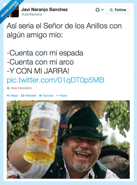 amigo,amigos,cerveza,fiesta,señor de los anillos,alcohol,espada,arco,jarra