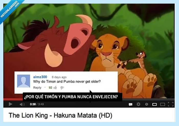 timon,pumba,rey leon,video,corto,lumbreras,envejecer