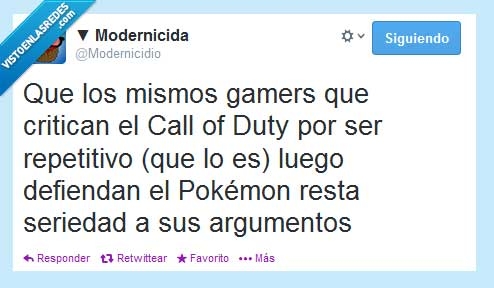 Pokémon,Call of Duty,gamer,defender,argumento,seriedad,criticar,repetitivo