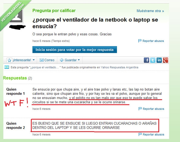 Yahoo respuestas,LOL,cucarachas,orinar,wtf?,pipi,polvillo,proteger