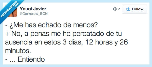 echar de menos,controlador,indiferencia,ausencia