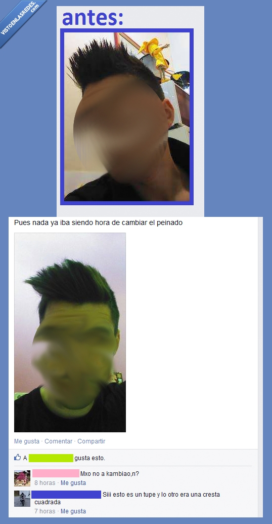 igual,diferente,cuadrada,lado,¿ES LA MISMA PERSONA? QUÉ LOCURA,cresta,tupe,pelo,cani,corte de pelo