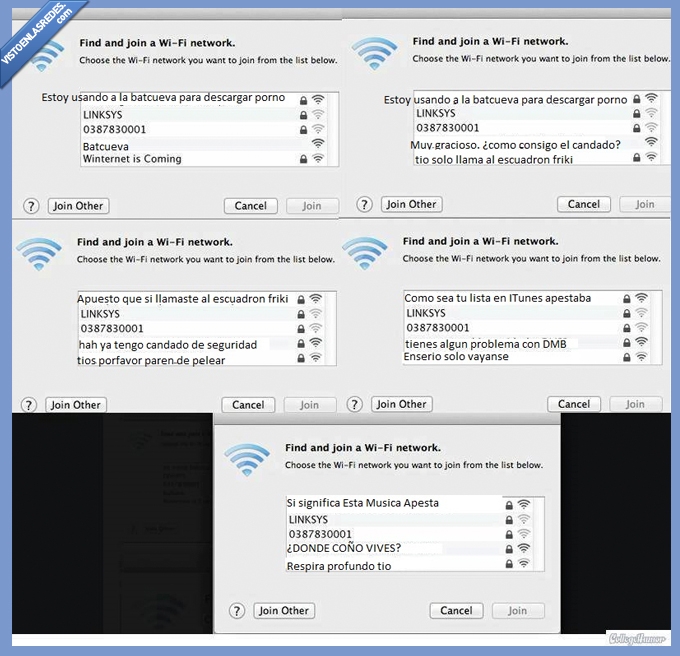 batcueva,nombre,internet,conexion,traducción de college humor,conversacion,vecinos