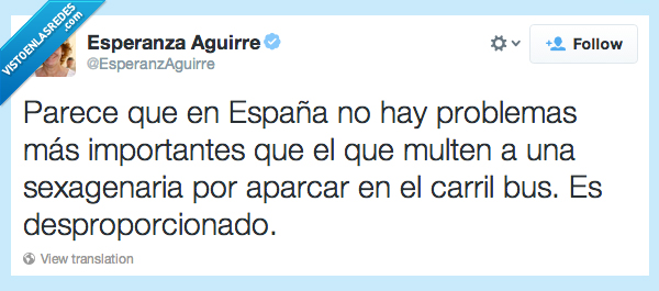 esperanza aguirre,sexagenaria,problema,multa,aparcar,carril,bus