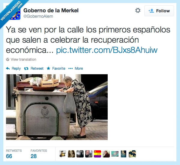 fiesta,rajoy,merkel,humor,recuperación,economica,mujer,señora,rebuscar,basura