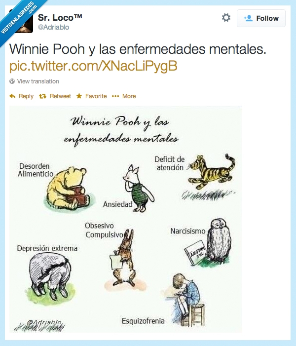 Winnie Pooh,enfermedad mental,enfermedades mentales,pooh,depresion,esquizofrenia,narcisismo,ansiedad,adriablo,sr loco
