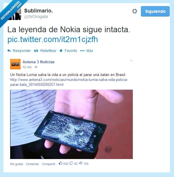 Antibalas,Leyenda,Nokia,indestructible,móviles,Twitter,Increíble