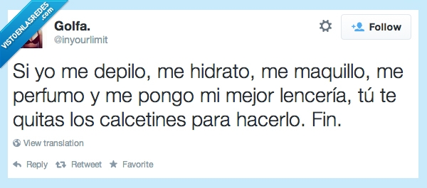tweet,golfa,amor,baño,maquillaje,lencería,hidratar,calcetines