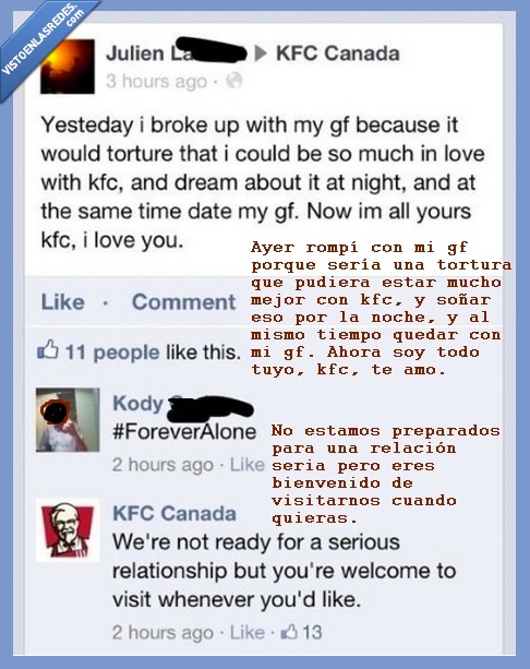 kfc,forever alone,gf,amor,cortar,dejar,pollo,novia