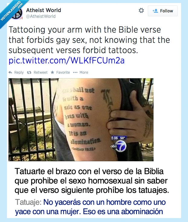 tatuaje,homosexual,hombre,abominacion,biblia,prohibir