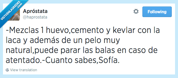 mezcla,huevo,cemento,duro,kevlar,laca,pelo,natural,reina sofia,doña sofia,bala,atentado