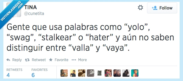 ortografia,vaya,valla,swag,hater,stalkear,Twitter,España,moda,hipster,gente
