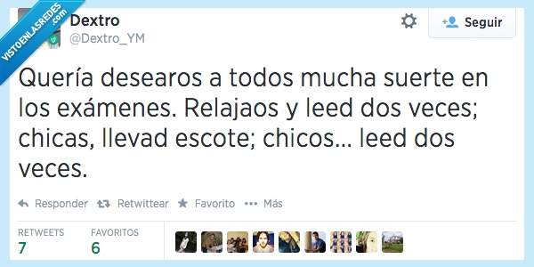 dos veces,leer,escote,chicas,chicos,suerte,examenes