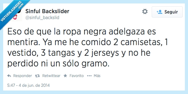 mentira,dieta,gordo,comer,adelgazar,negro,negra,ropa