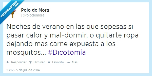 noches,verano,sopesar,mal dormir,calor,picadura,mosquito,dicotomía,tapar