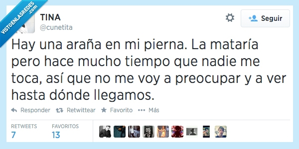 araña,piernas,mujer,humor,twitter,tocar,tiempo